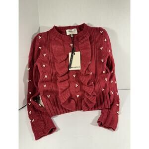 Industry Ladies Cranberry Sweater With Pearl Like Ball Embellishments XS